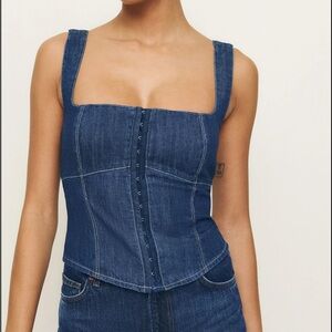 Reformation Tagliatelle Denim Top in Ellis blue size 8 NWT